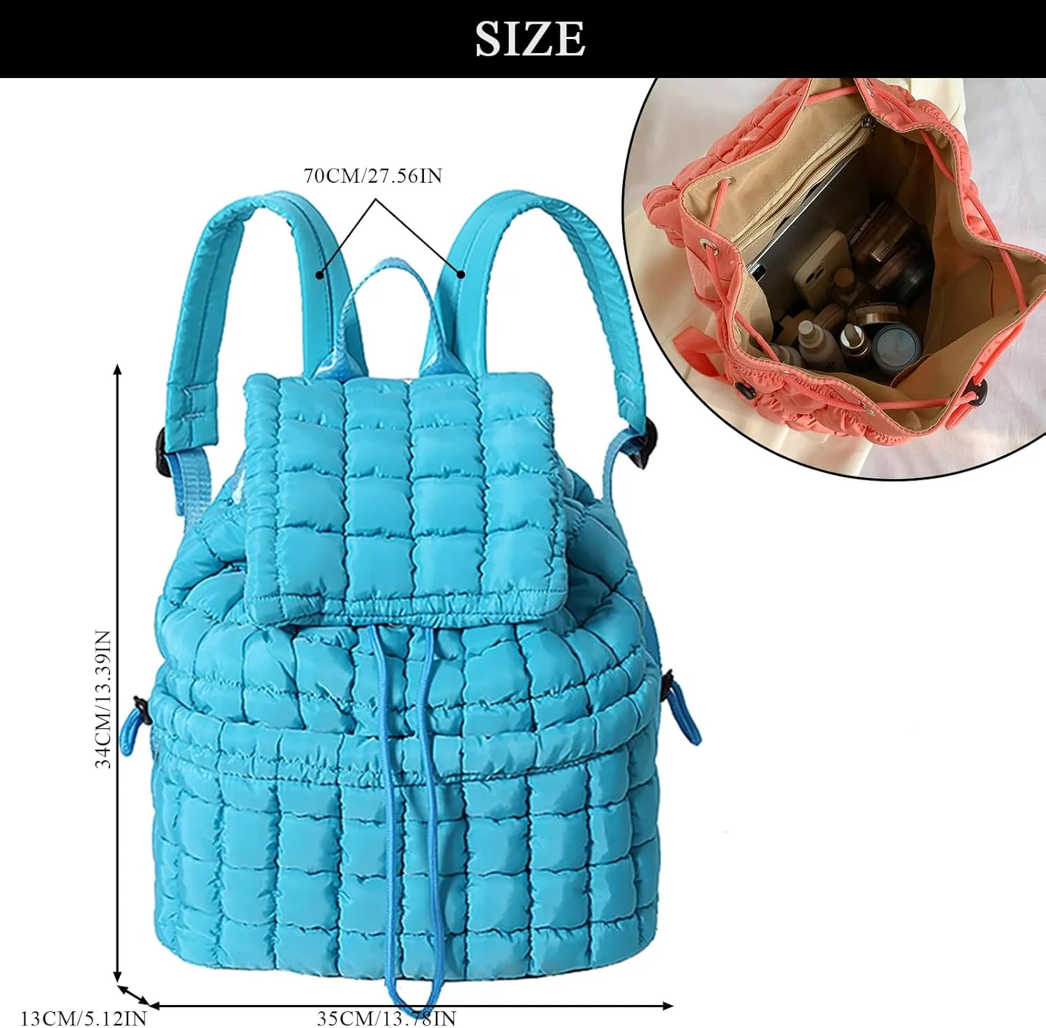 Quilted Backpack for Women, Trendy Puffer Backpack Drawstring Backpack Purse Quilted Puffy Backpack (Blue)
