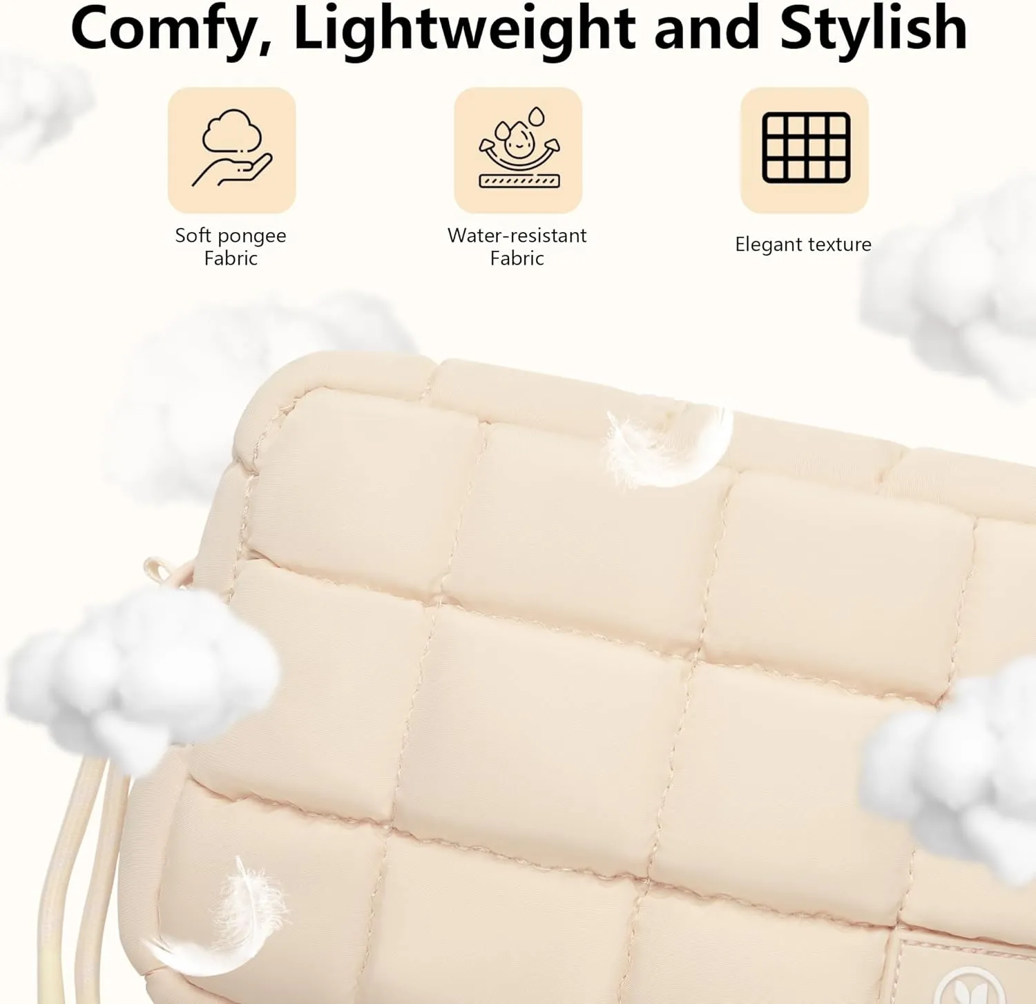 Quilted Cosmetic Bag, Puffer Makeup Bags, Crossbody Purses for women,Cute Travel Toiletry Bag for Women (Beige)