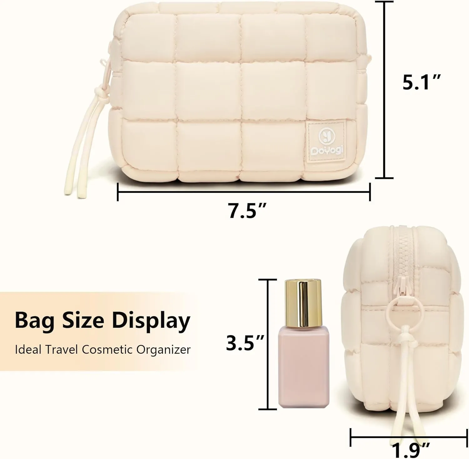 Quilted Cosmetic Bag, Puffer Makeup Bags, Crossbody Purses for women,Cute Travel Toiletry Bag for Women (Beige)