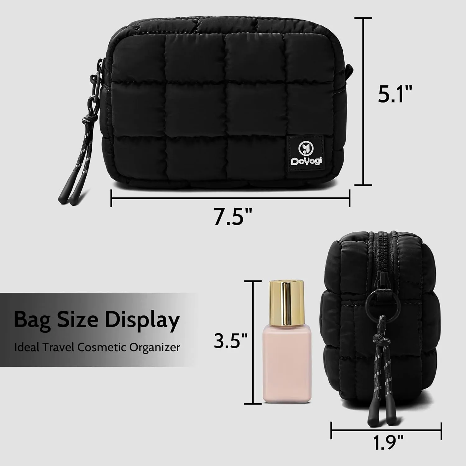 Quilted Cosmetic Bag, Puffer Makeup Bags, Crossbody Purses for women,Cute Travel Toiletry Bag for Women (Black)