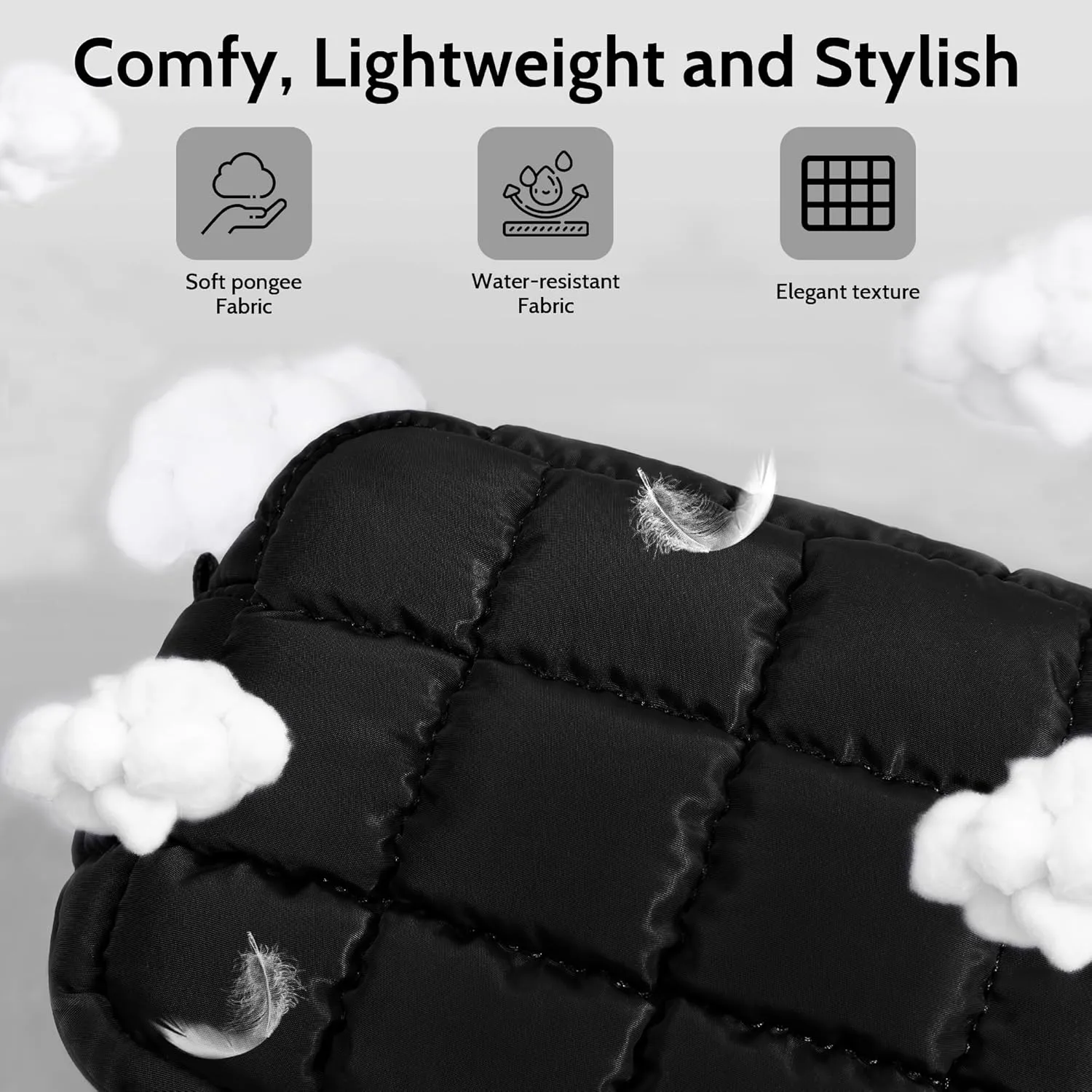 Quilted Cosmetic Bag, Puffer Makeup Bags, Crossbody Purses for women,Cute Travel Toiletry Bag for Women (Black)