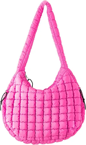 Quilted Puffer Tote Bag for Women Large Quilted Crossbody Hobo Bags Puffy Purse Carryall Bag Nylon Shoulder Handbag