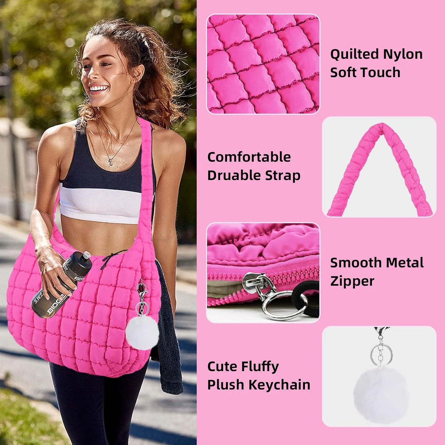 Quilted Puffer Tote Bag for Women Large Quilted Crossbody Hobo Bags Puffy Purse Carryall Bag Nylon Shoulder Handbag