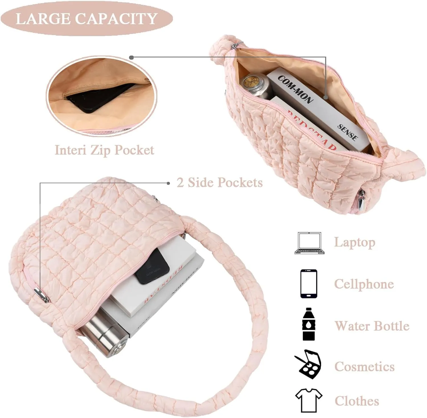 Quilted Puffer Tote Crossbody Bags for Women Bubble Puffy Purse