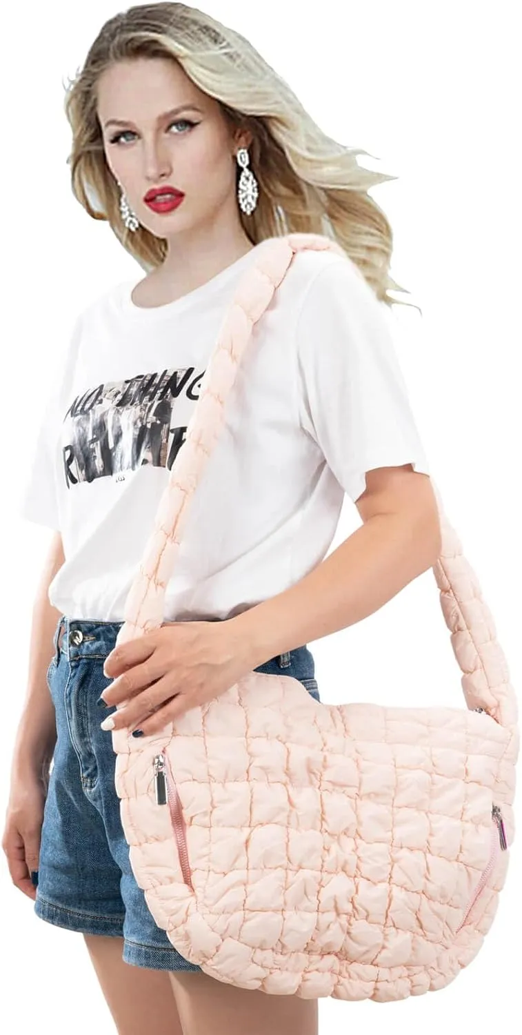 Quilted Puffer Tote Crossbody Bags for Women Bubble Puffy Purse