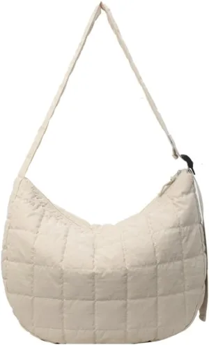 Quilted Shoulder Bags for Women Soft Nylon Tote Crossbody Purse Large Handbag Work Messenger Bag with Zipper
