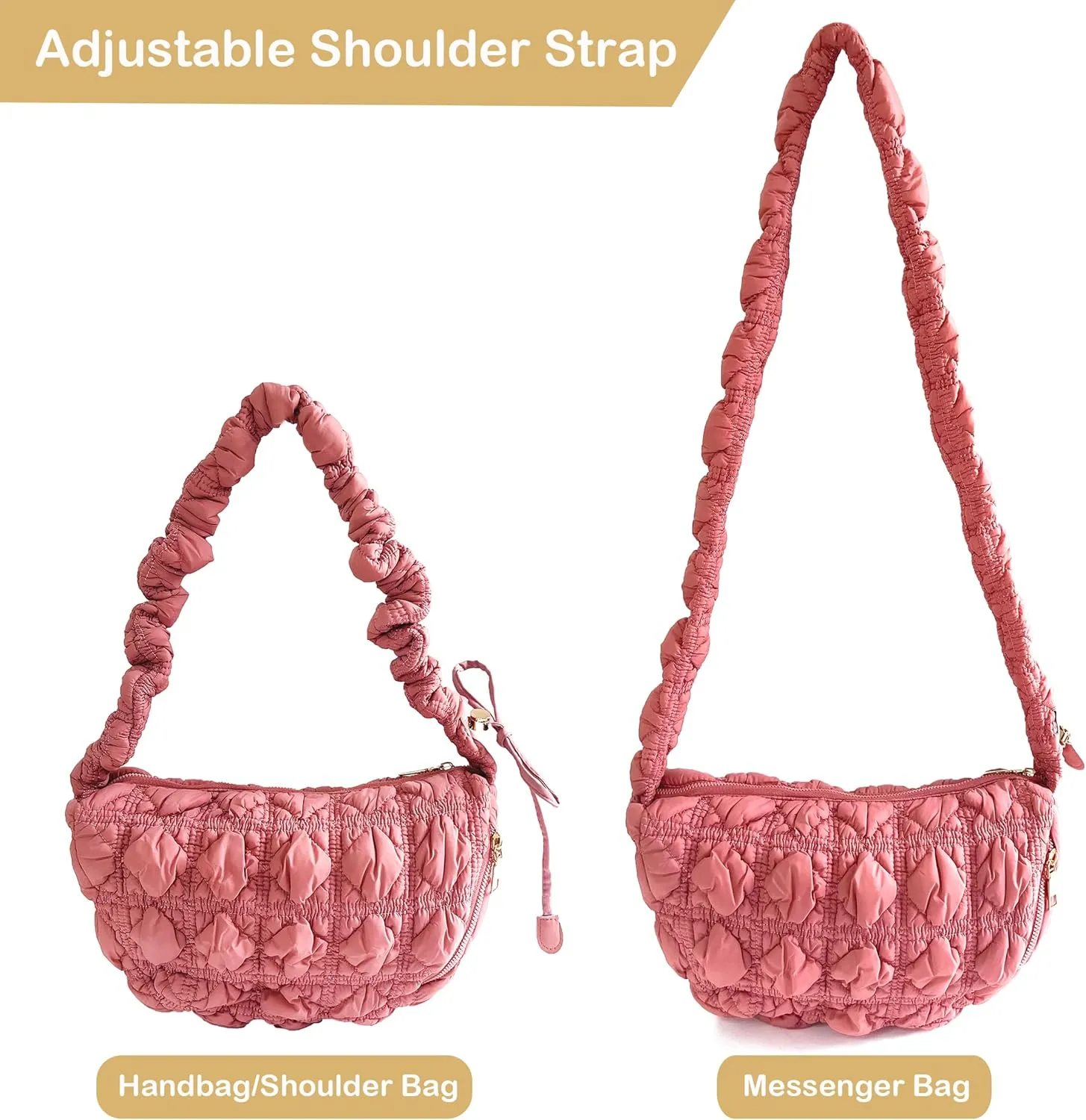 Quilted Small Bag,Adjustable Shoulder Strap Puffer Crescent Crossbody Bags Lightweight Hobo Handbag Puff Purse