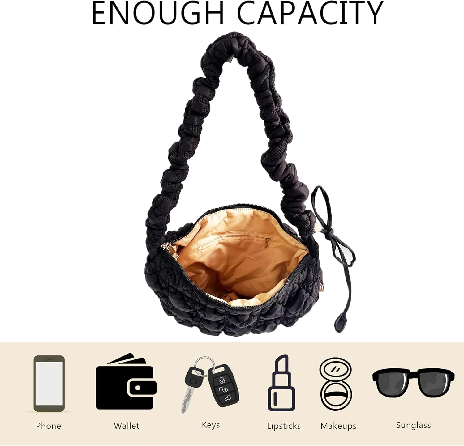 Quilted Small Bag,Adjustable Shoulder Strap Puffer Crescent Crossbody Bags Lightweight Hobo Handbag Puff Purse