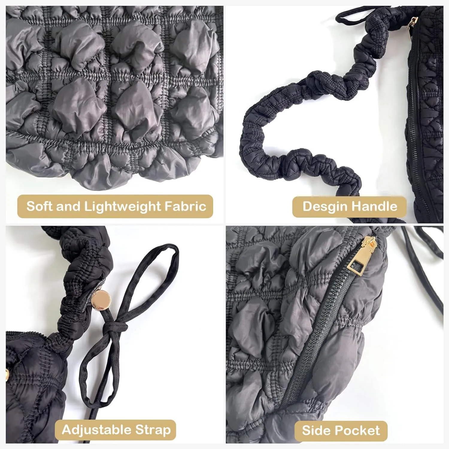 Quilted Small Bag,Adjustable Shoulder Strap Puffer Crescent Crossbody Bags Lightweight Hobo Handbag Puff Purse