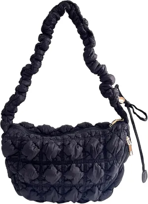 Quilted Small Bag,Adjustable Shoulder Strap Puffer Crescent Crossbody Bags Lightweight Hobo Handbag Puff Purse