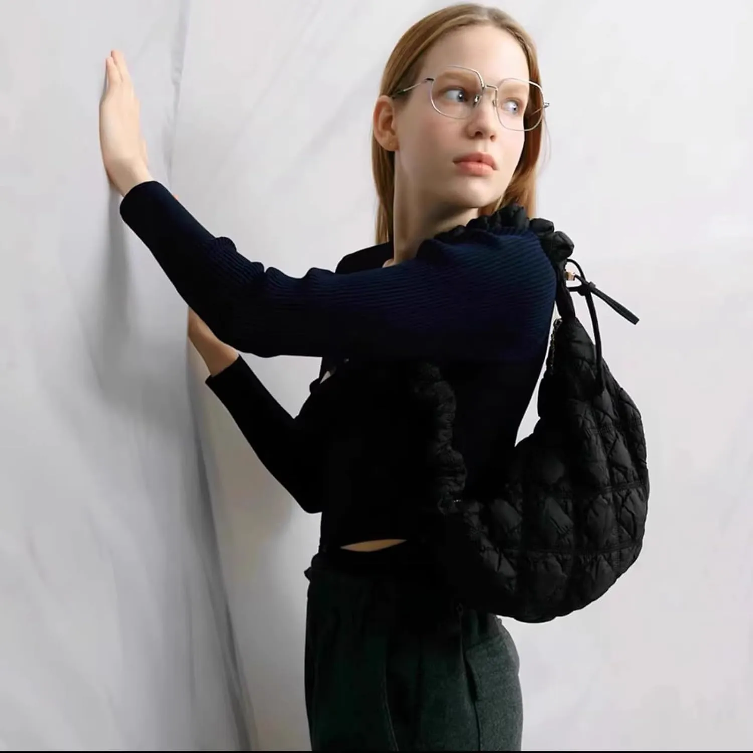 Quilted Small Bag,Adjustable Shoulder Strap Puffer Crescent Crossbody Bags Lightweight Hobo Handbag Puff Purse
