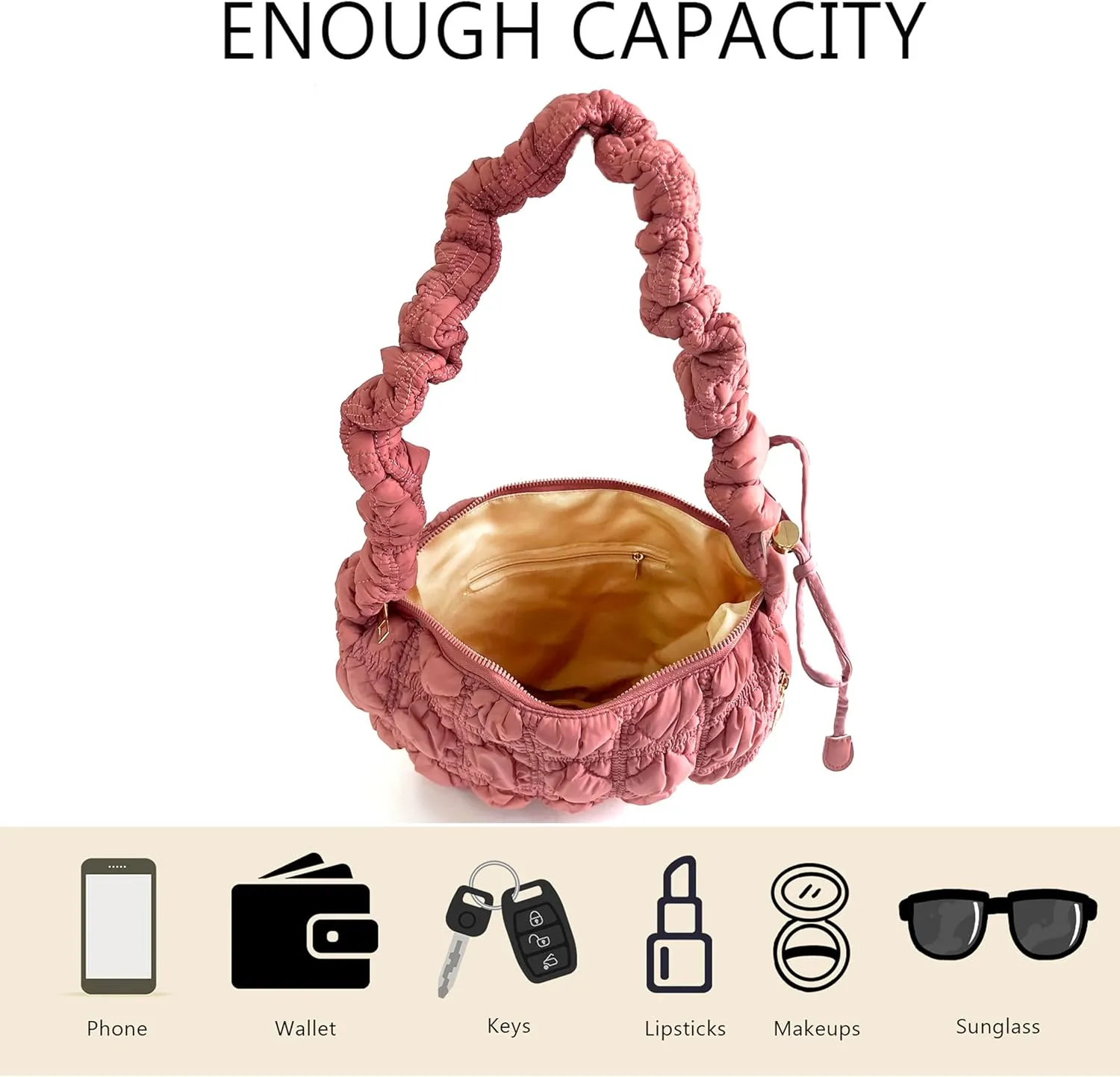 Quilted Small Bag,Adjustable Shoulder Strap Puffer Crescent Crossbody Bags Lightweight Hobo Handbag Puff Purse