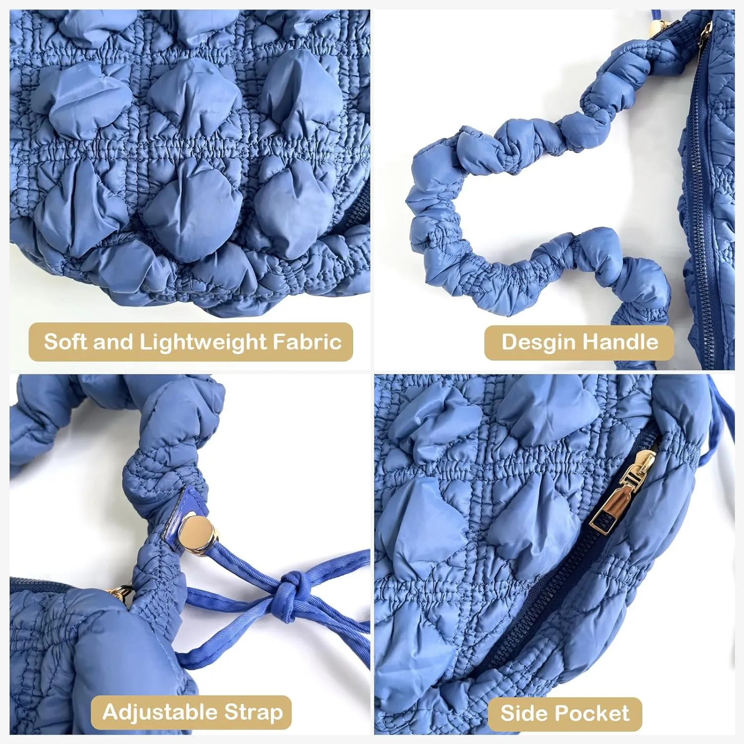 Quilted Small Bag,Adjustable Shoulder Strap Puffer Crescent Crossbody Bags Lightweight Hobo Handbag Puff Purse