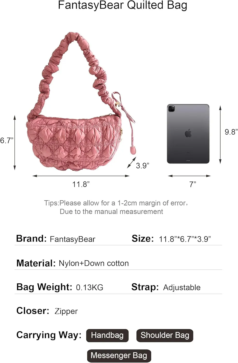 Quilted Small Bag,Adjustable Shoulder Strap Puffer Crescent Crossbody Bags Lightweight Hobo Handbag Puff Purse