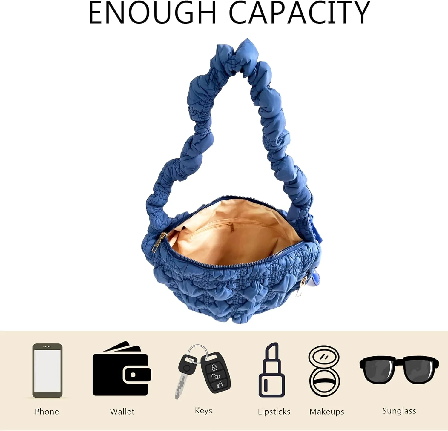 Quilted Small Bag,Adjustable Shoulder Strap Puffer Crescent Crossbody Bags Lightweight Hobo Handbag Puff Purse