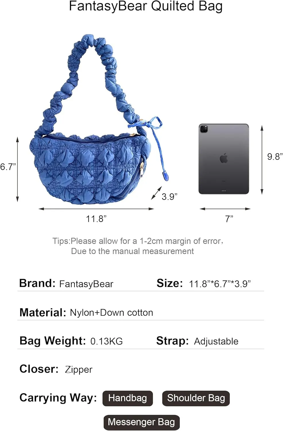 Quilted Small Bag,Adjustable Shoulder Strap Puffer Crescent Crossbody Bags Lightweight Hobo Handbag Puff Purse