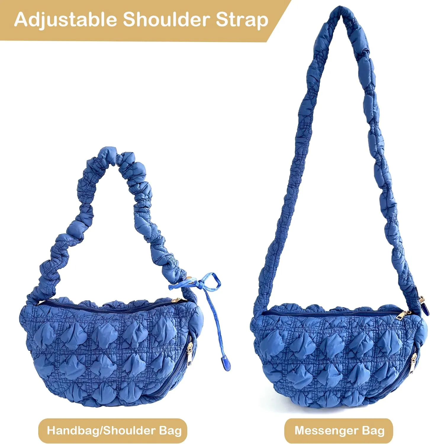 Quilted Small Bag,Adjustable Shoulder Strap Puffer Crescent Crossbody Bags Lightweight Hobo Handbag Puff Purse