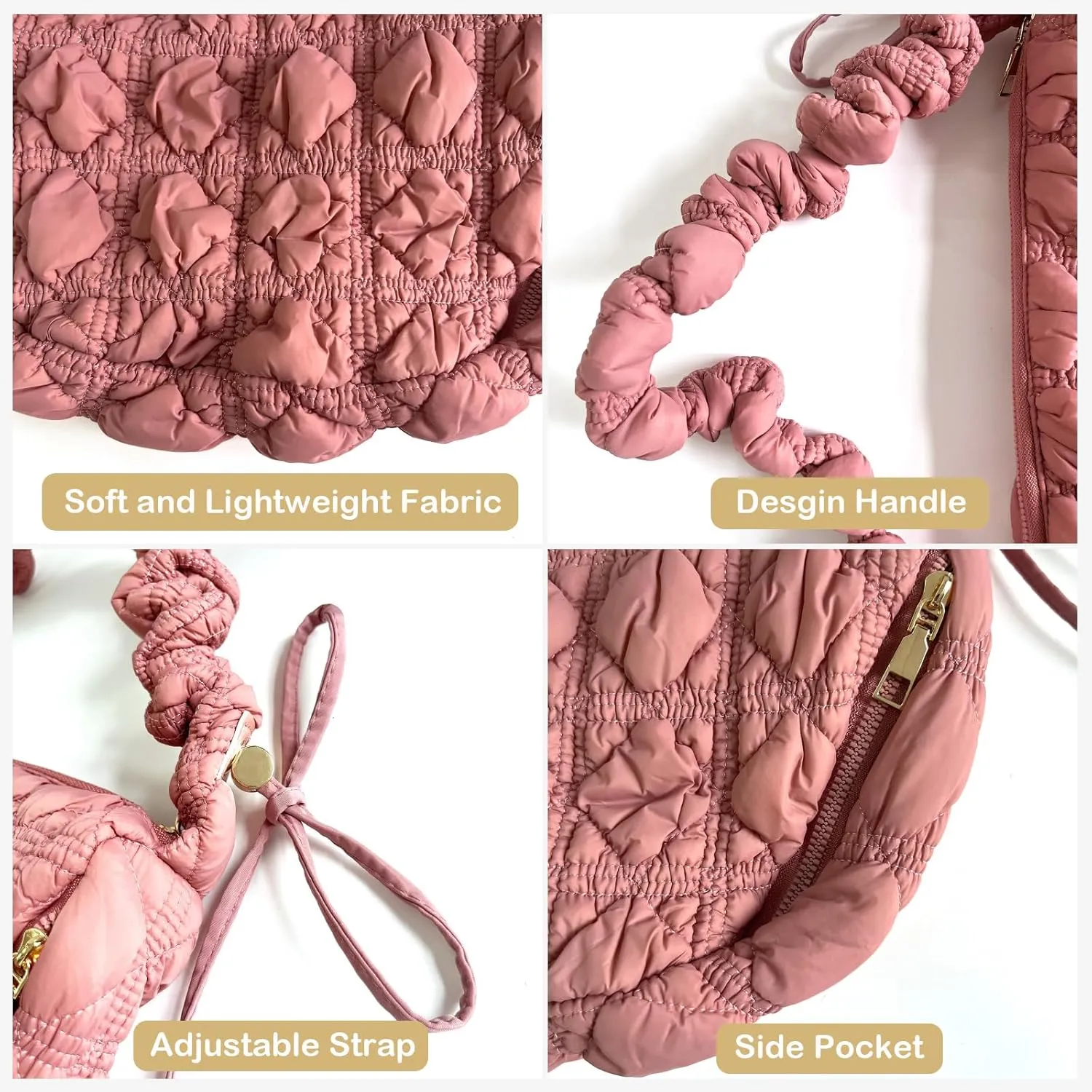 Quilted Small Bag,Adjustable Shoulder Strap Puffer Crescent Crossbody Bags Lightweight Hobo Handbag Puff Purse