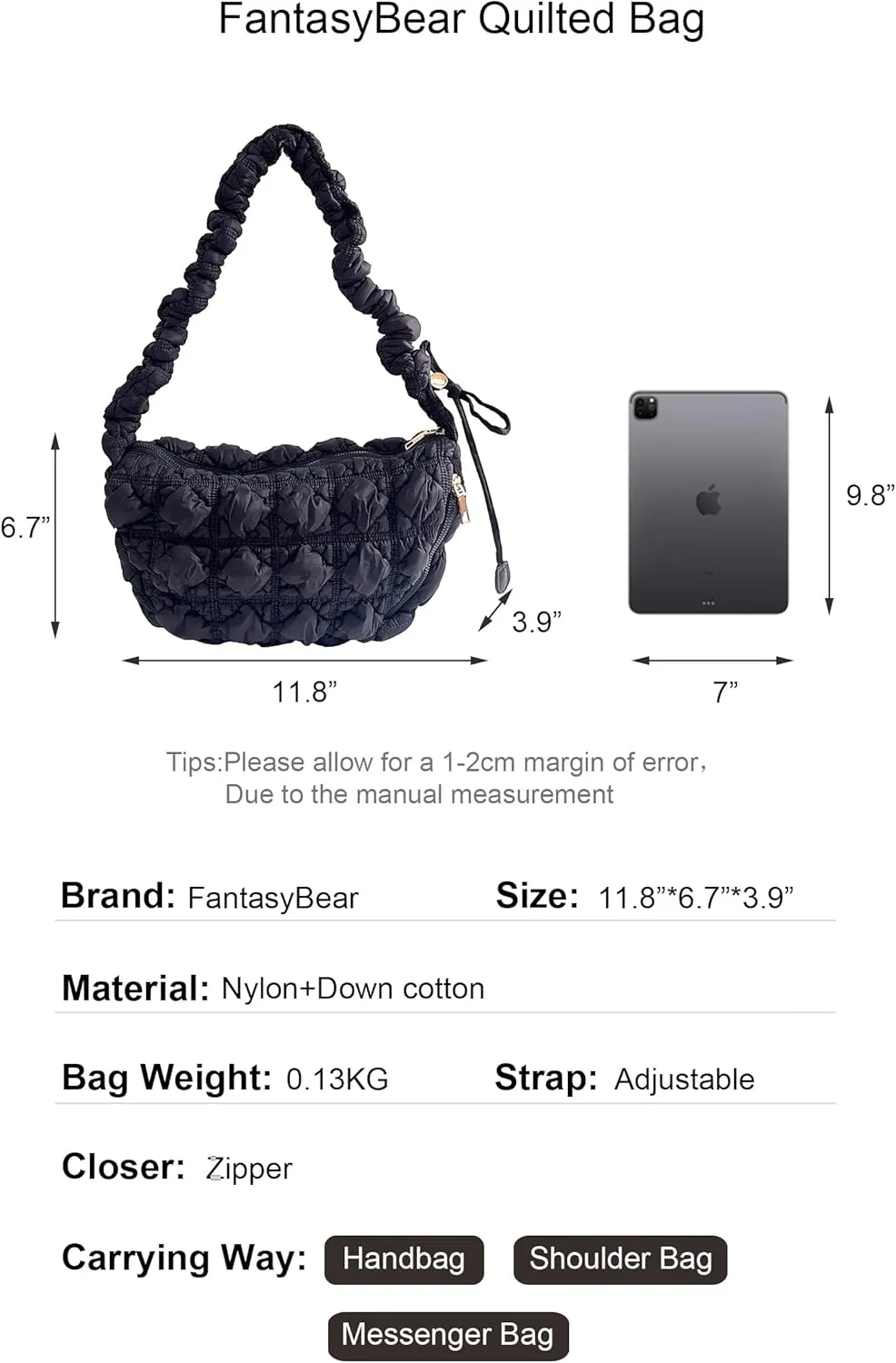 Quilted Small Bag,Adjustable Shoulder Strap Puffer Crescent Crossbody Bags Lightweight Hobo Handbag Puff Purse