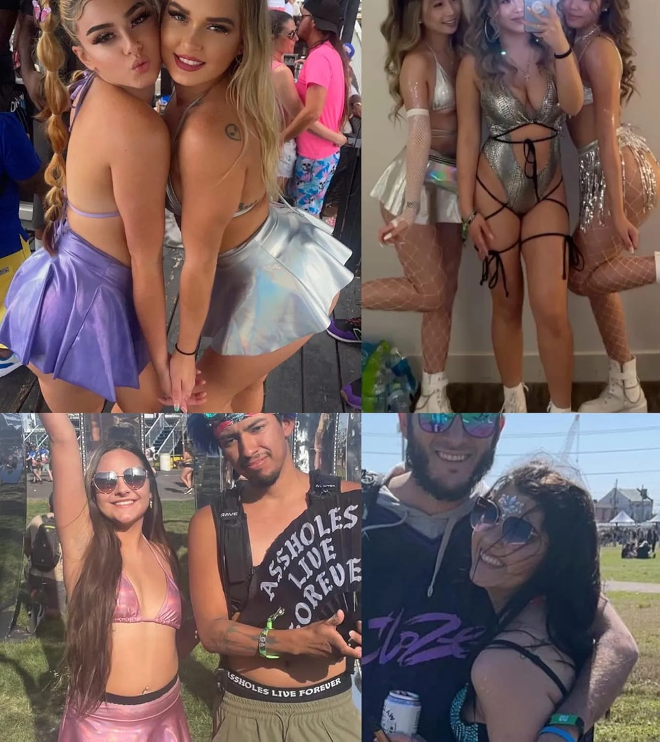 Rave Outfits for Women - EDC Sexy Music Festival Metallic Holographic Strappy Bikini Top Bottom Beach Skirt 3 pcs
