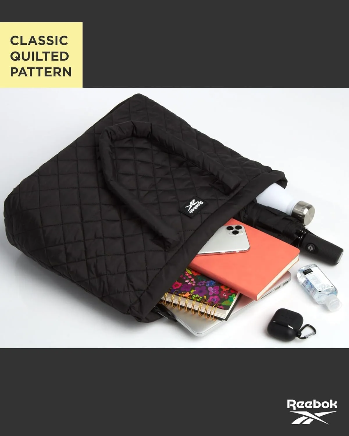 Reebok Women's Puffer Tote Bag - Lightweight Quilted Carry-All Tote Bag for Women - Casual Womens Puffy Shoulder Bags