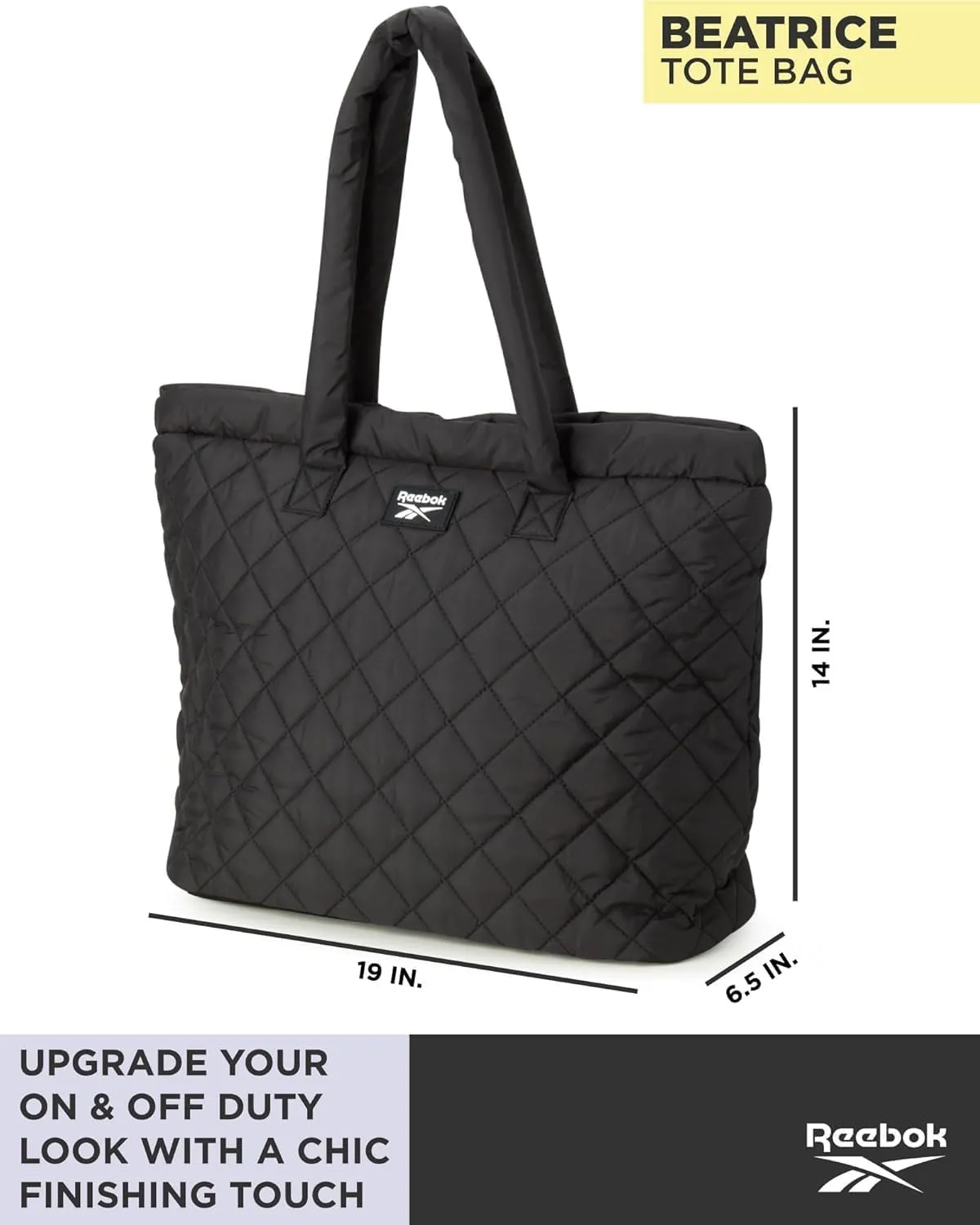 Reebok Women's Puffer Tote Bag - Lightweight Quilted Carry-All Tote Bag for Women - Casual Womens Puffy Shoulder Bags