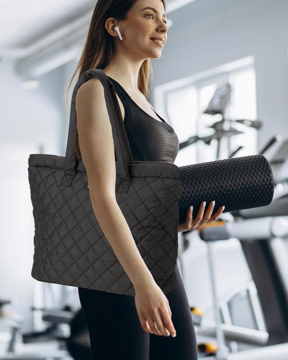 Reebok Women's Puffer Tote Bag - Lightweight Quilted Carry-All Tote Bag for Women - Casual Womens Puffy Shoulder Bags