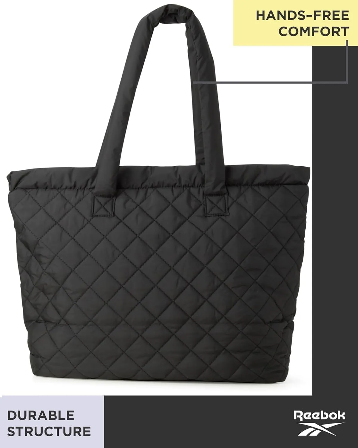 Reebok Women's Puffer Tote Bag - Lightweight Quilted Carry-All Tote Bag for Women - Casual Womens Puffy Shoulder Bags