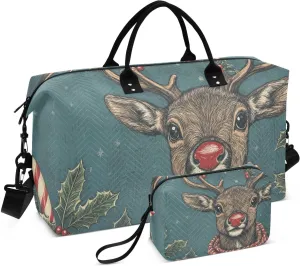 Reindeer Christmas Candy Travel Duffel Bag, Gym Bags with Multiple Interior Pockets for Men Women Toiletry Purse Included 20.5”x 1.9” x 13.8”