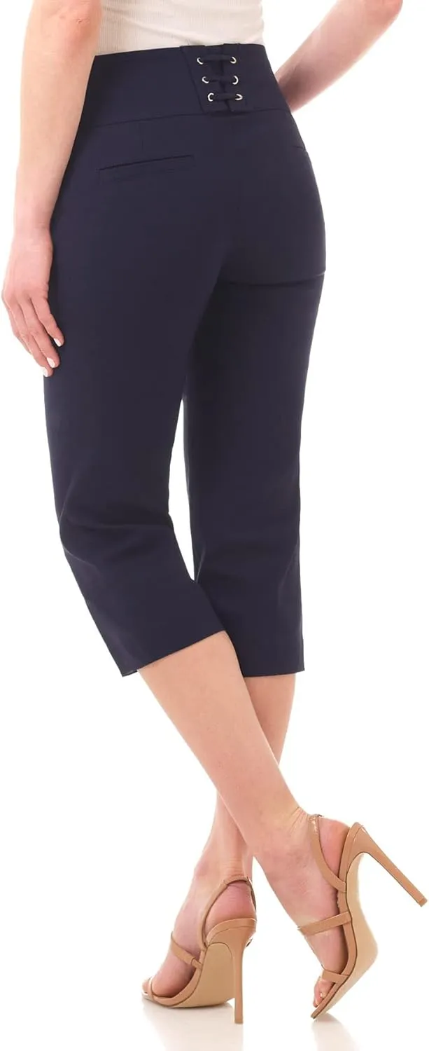Rekucci Women's Ease into Comfort Pull-On Capri with Back Lacing Detail