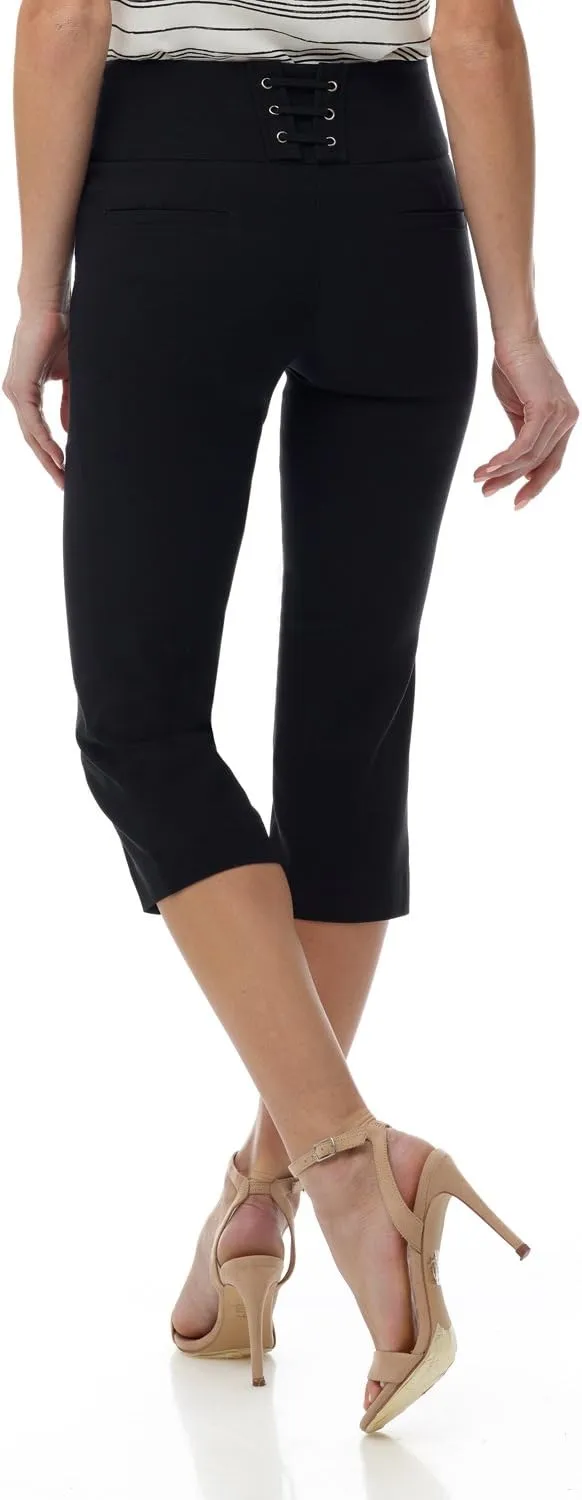Rekucci Women's Ease into Comfort Pull-On Capri with Back Lacing Detail