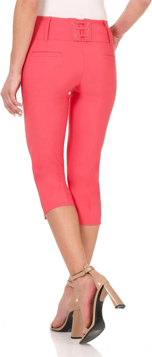 Rekucci Women's Ease into Comfort Pull-On Capri with Back Lacing Detail