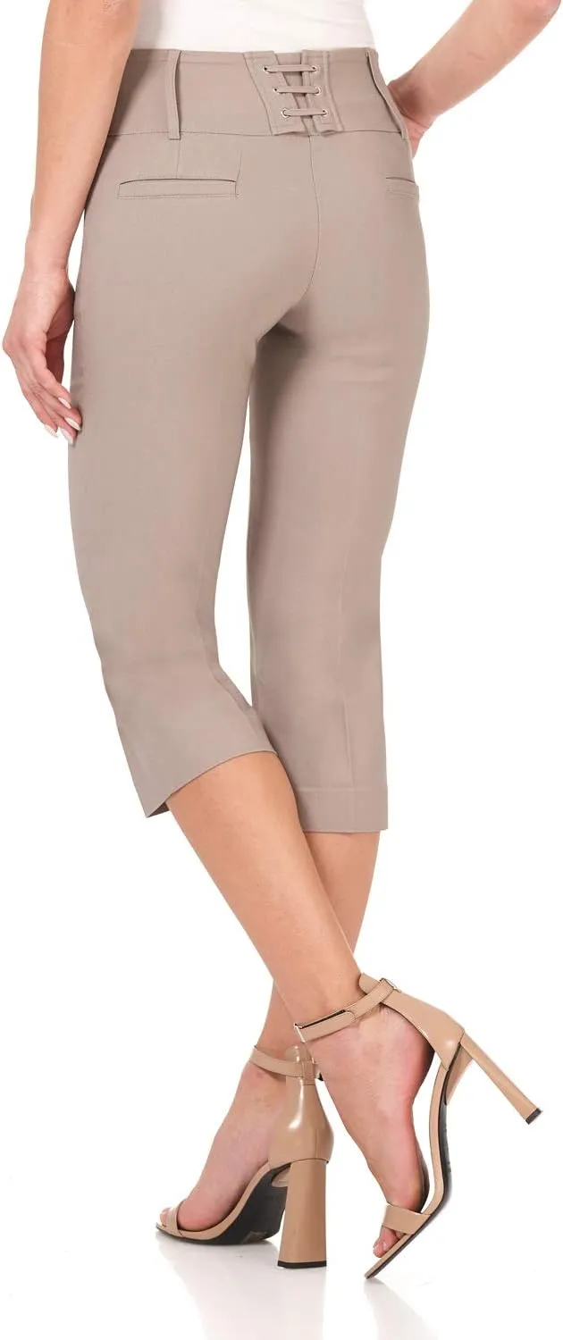 Rekucci Women's Ease into Comfort Pull-On Capri with Back Lacing Detail