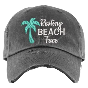 Resting Beach Face Hat | Distressed Baseball Cap or Ponytail Hat | Fun Beach Hats for Women