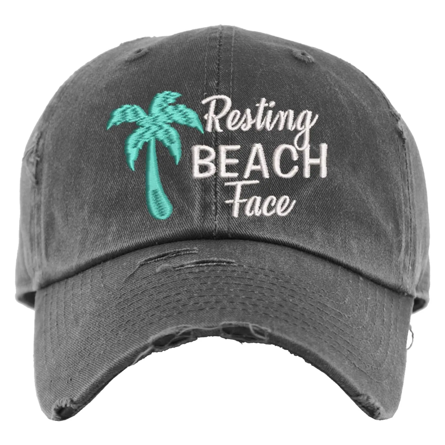 Resting Beach Face Hat | Distressed Baseball Cap or Ponytail Hat | Fun Beach Hats for Women