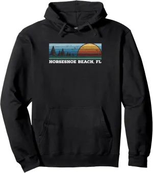 Retro Sunset Stripes Horseshoe Beach, Florida Pullover Hoodie