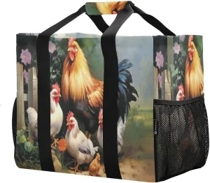 Rooster Large Foldable Travel Tote Bag, Lightweight Waterproof Swim Pool Bag with Handles & Pocket for Beach Outdoor, Reusable Grocery Bag for Kitchen, Shopping