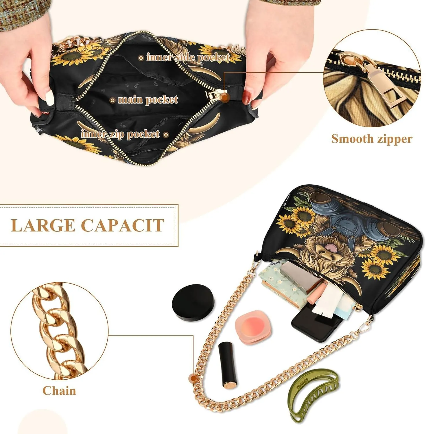 Rose Gold Glitter Shoulder Purse, Small Purses for Women Trendy