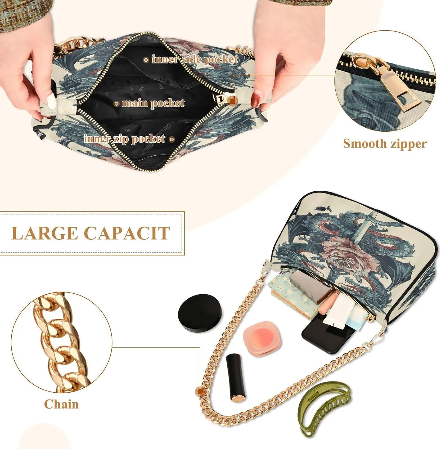 Rose Gold Glitter Shoulder Purse, Small Purses for Women Trendy
