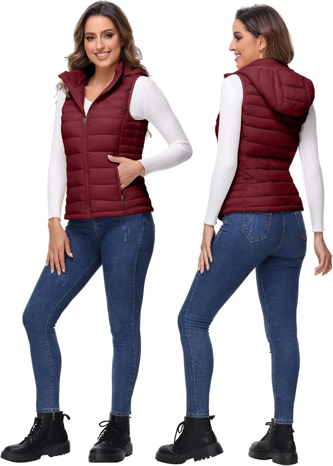 ROYAL MATRIX Packable Puffer Vest for Women Lightweight Winter Warm Puffy Vest with Detachable Hood