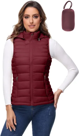 ROYAL MATRIX Packable Puffer Vest for Women Lightweight Winter Warm Puffy Vest with Detachable Hood