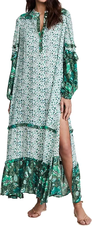 R.Vivimos Women's Long Sleeve Floral Print Bohemian Maxi Dresses with Slit