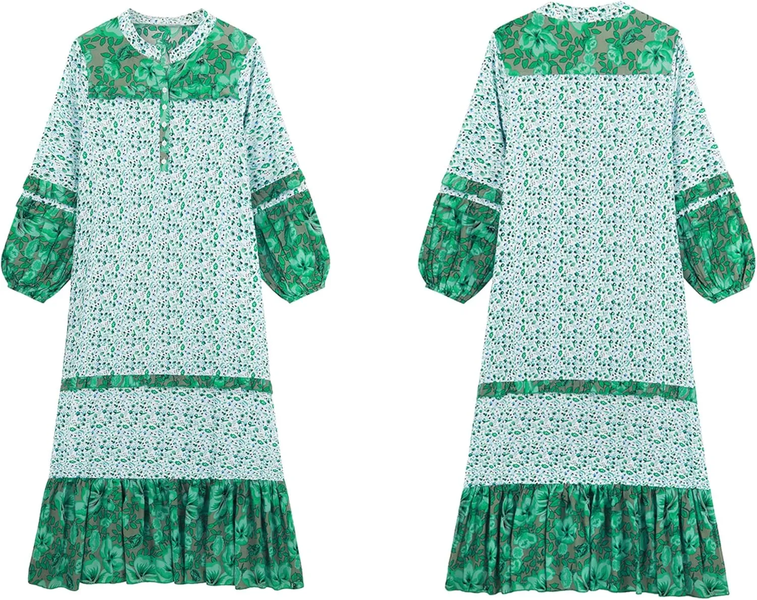 R.Vivimos Women's Long Sleeve Floral Print Bohemian Maxi Dresses with Slit