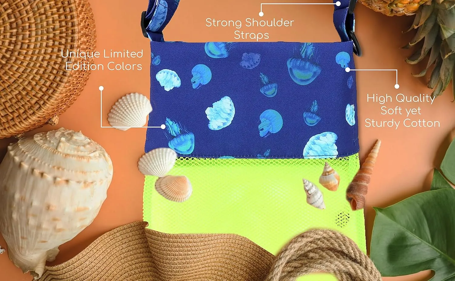 Sand Dipper 3 Pocket Shell Collecting Beach Bag Luxury Cotton Limited Edition Prints