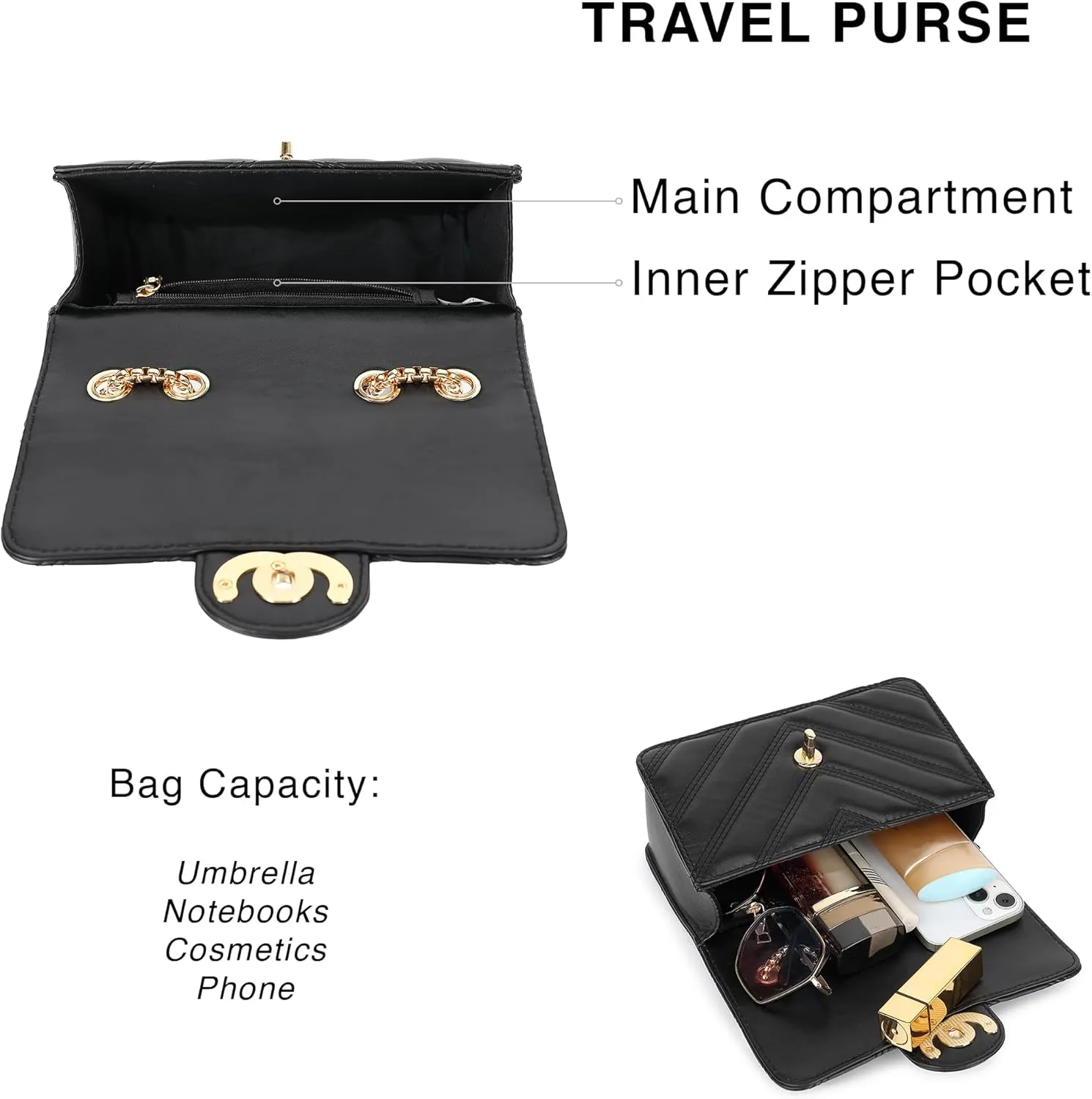 Scarleton Crossbody Bags for Women, Quilted Shoulder Bag Purse, Gold Chain Crossbody Bag Purses for Women, H2117