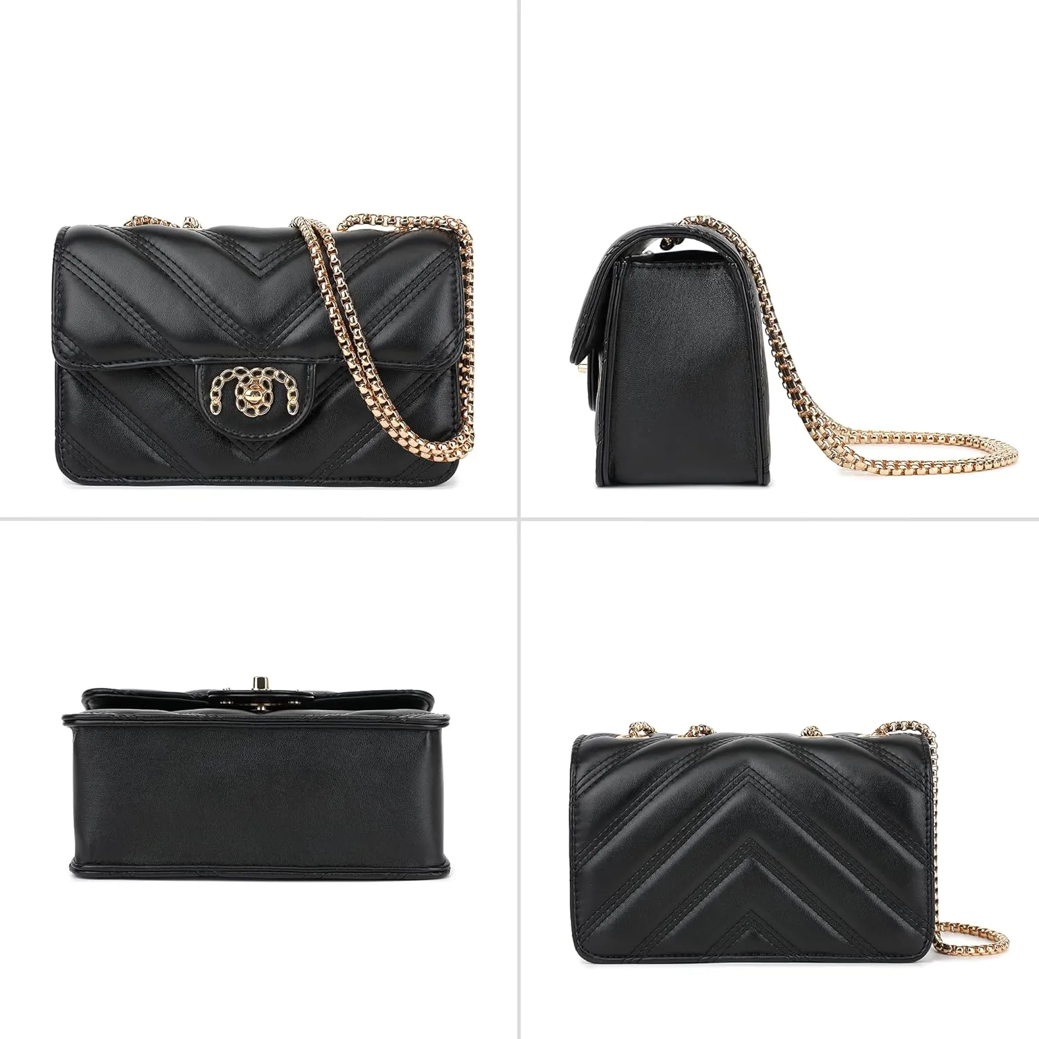 Scarleton Crossbody Bags for Women, Quilted Shoulder Bag Purse, Gold Chain Crossbody Bag Purses for Women, H2117