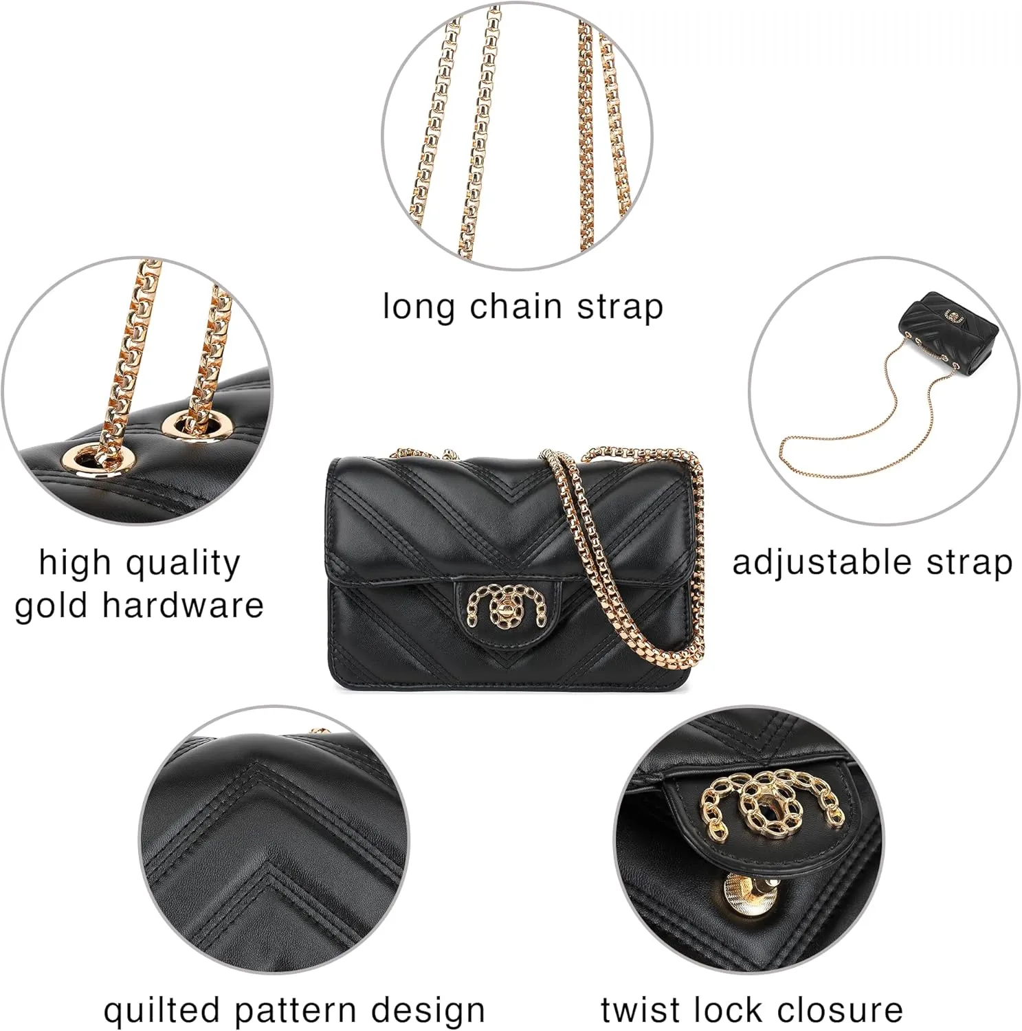 Scarleton Crossbody Bags for Women, Quilted Shoulder Bag Purse, Gold Chain Crossbody Bag Purses for Women, H2117