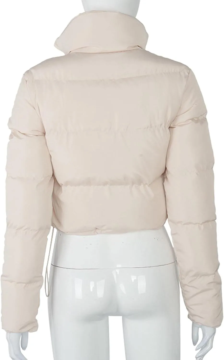 SEMATOMALA Women's Puffer Crop Jacket Zipper Quilted Bomber Outwear Stand Collar Warm Solid Drawstring Bubble Short Coat