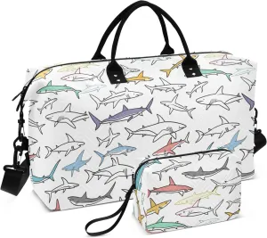 senya Weekender Bags Travel Duffel Gym Bag Sharks Carry on Overnight Tote Bag with Toiletry Bag for Airplane Travel Trip Gym Yoga