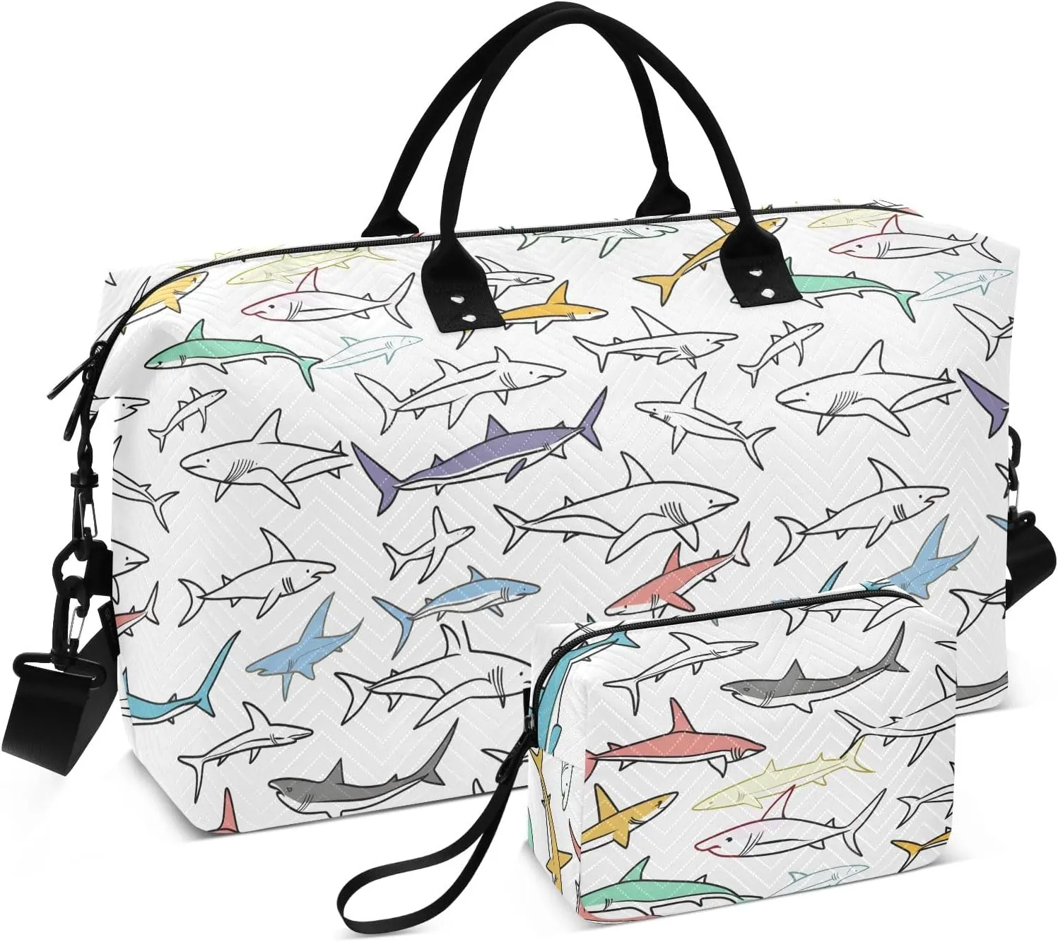 senya Weekender Bags Travel Duffel Gym Bag Sharks Carry on Overnight Tote Bag with Toiletry Bag for Airplane Travel Trip Gym Yoga